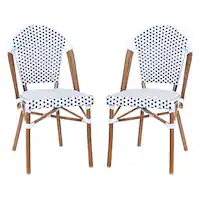 Alamont Home - Lourdes 2 Pack All-Weather Commercial Paris Chairs with Bamboo Print Frame - White & Gray/Natural Frame - Front_Zoom