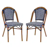 Alamont Home - Bordeaux 2 Pack All-Weather Commercial Paris Chairs with Bamboo Print Frame - Navy & White/Natural Frame - Front_Zoom