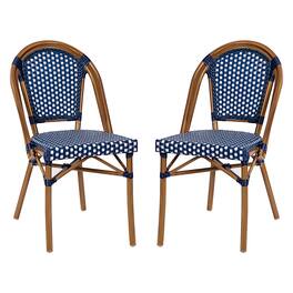 Alamont Home - Bordeaux 2 Pack All-Weather Commercial Paris Chairs with Bamboo Print Frame - Navy & White/Natural Frame