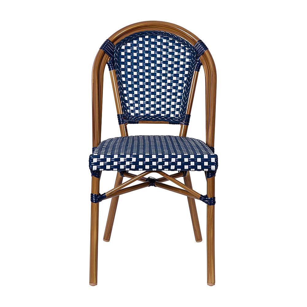 Alt View 11. Alamont Home - Bordeaux 2 Pack All-Weather Commercial Paris Chairs with Bamboo Print Frame - Navy & White/Natural Frame.