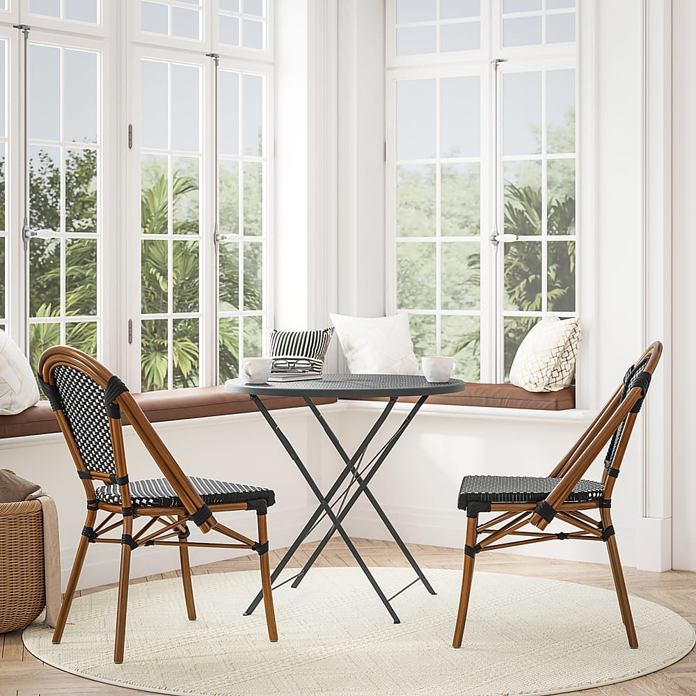 Alt View 12. Alamont Home - Bordeaux All-Weather Commercial Paris Chair with Bamboo Print Aluminum Frame - Black & White/Natural Frame.