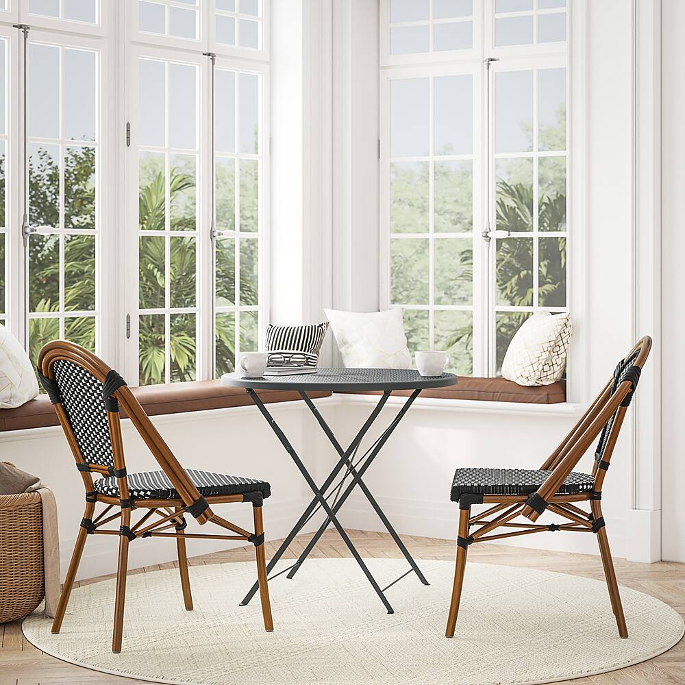 Alt View 12. Alamont Home - Bordeaux All-Weather Commercial Paris Chair with Bamboo Print Aluminum Frame - Black & White/Natural Frame.