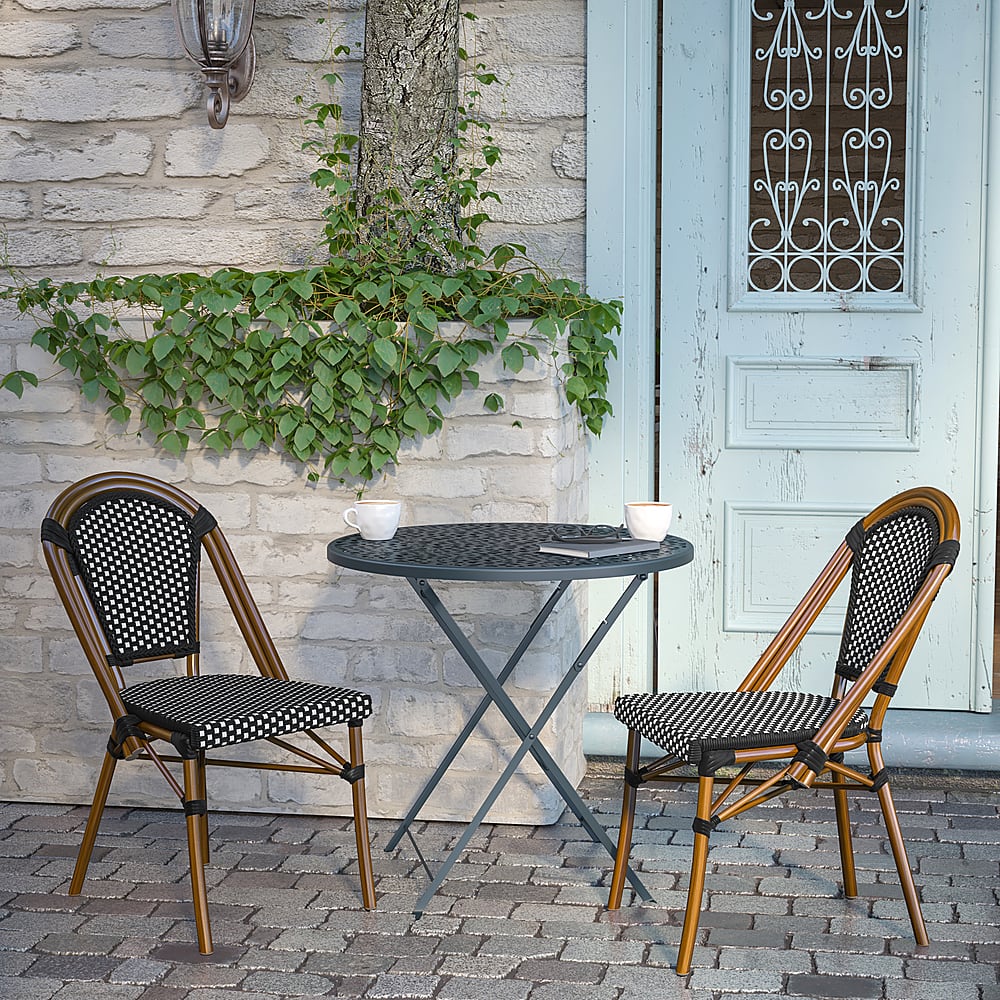 Alt View 14. Alamont Home - Bordeaux All-Weather Commercial Paris Chair with Bamboo Print Aluminum Frame - Black & White/Natural Frame.