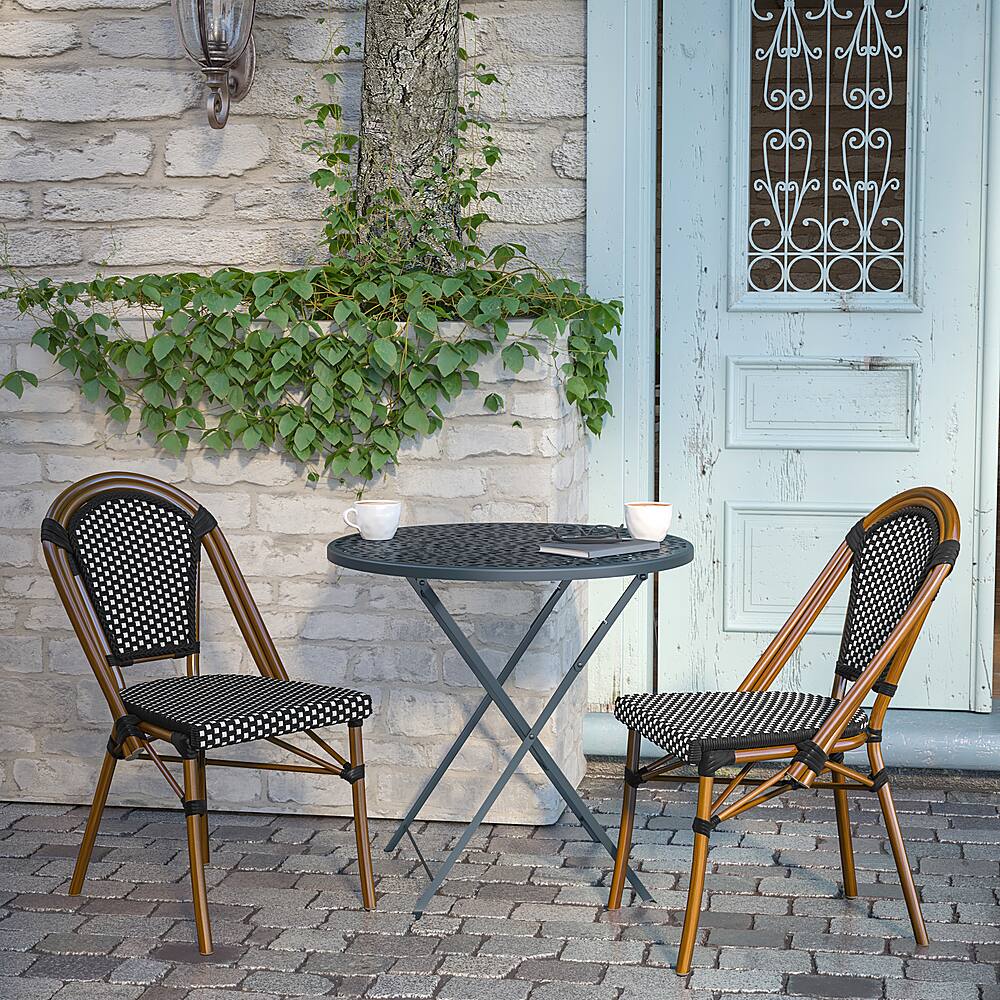 Alt View 14. Alamont Home - Bordeaux All-Weather Commercial Paris Chair with Bamboo Print Aluminum Frame - Black & White/Natural Frame.