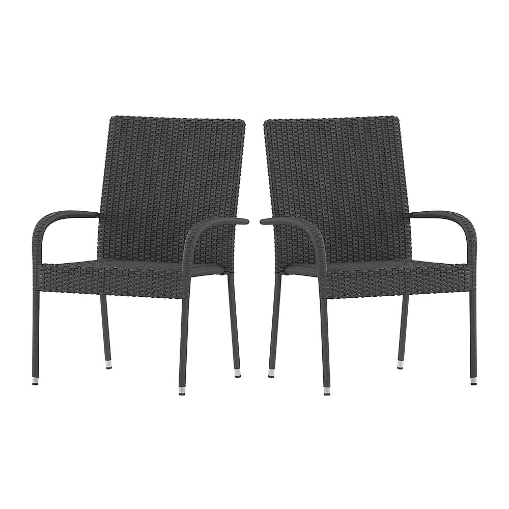 Front. Alamont Home - Maxim Indoor/Outdoor Stacking Steel Framed Wicker Dining Armchairs - 2 Pack - Gray.