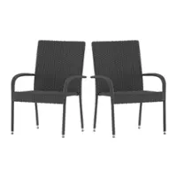 Alamont Home - Maxim Indoor/Outdoor Stacking Steel Framed Wicker Dining Armchairs - 2 Pack - Gray - Front_Zoom