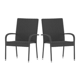Alamont Home - Maxim Indoor/Outdoor Stacking Steel Framed Wicker Dining Armchairs - 2 Pack - Gray