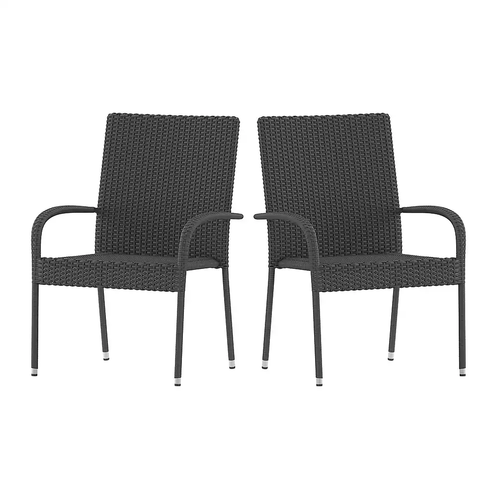 Front. Alamont Home - Maxim Indoor/Outdoor Stacking Steel Framed Wicker Dining Armchairs - 2 Pack - Gray.