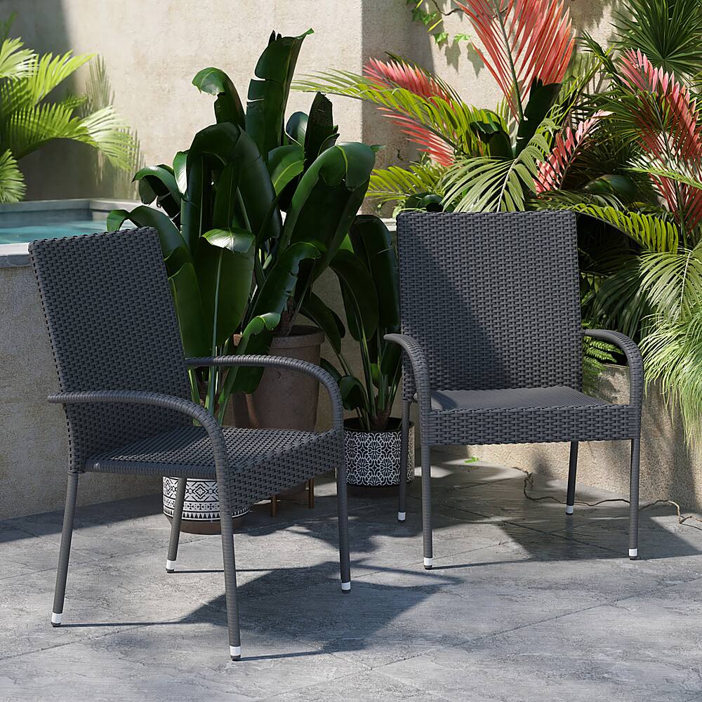 Alt View 14. Alamont Home - Maxim Indoor/Outdoor Stacking Steel Framed Wicker Dining Armchairs - 2 Pack - Gray.