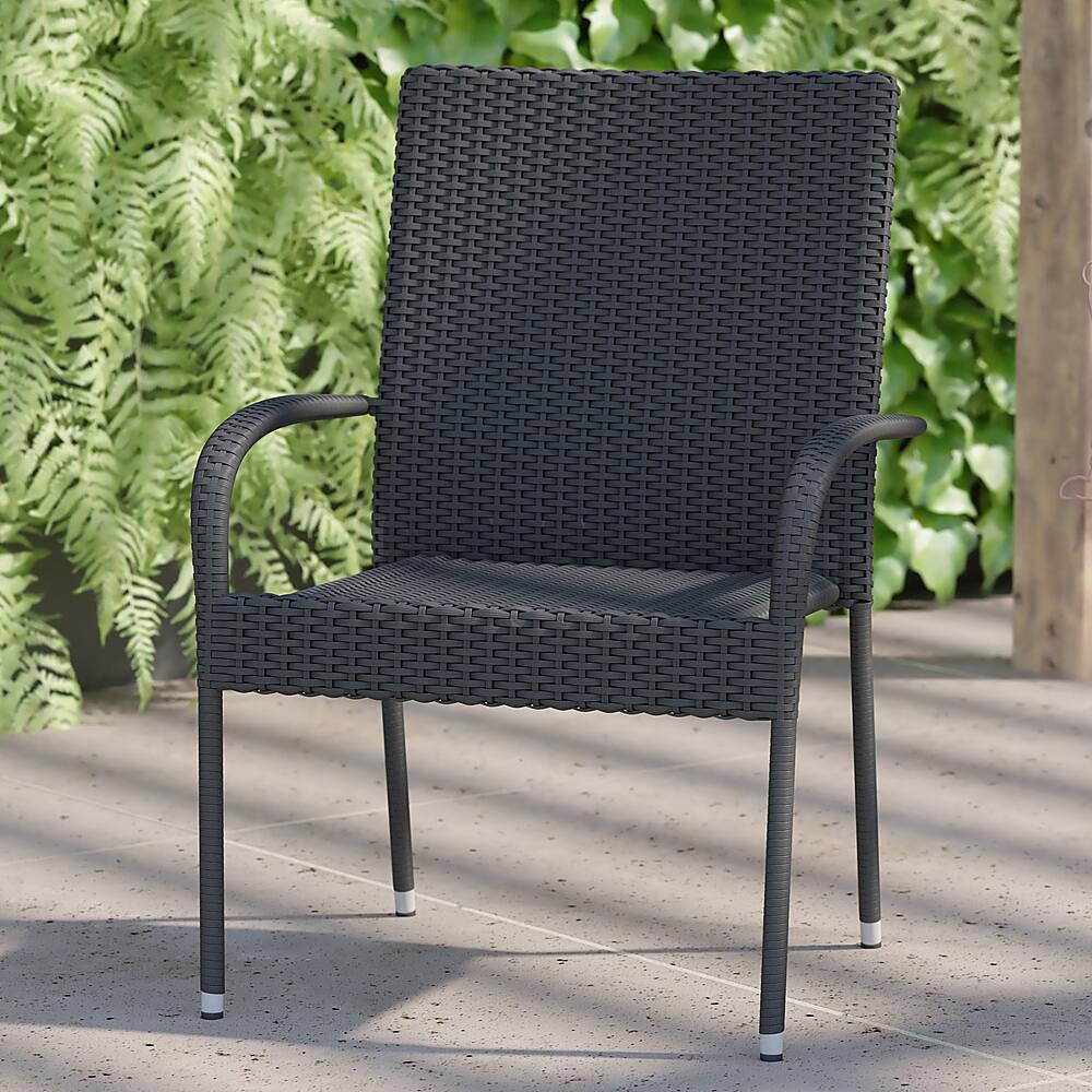 Alt View 15. Alamont Home - Maxim Indoor/Outdoor Stacking Steel Framed Wicker Dining Armchairs - 2 Pack - Gray.
