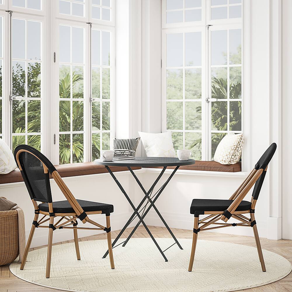 Alt View 12. Alamont Home - Marseille All-Weather Commercial Paris Chair with Natural Aluminum Frame - Black/Natural Frame.