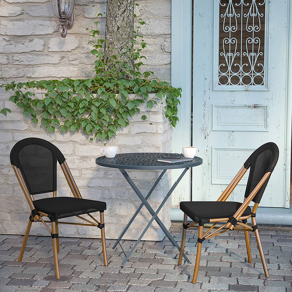 Alt View 14. Alamont Home - Marseille All-Weather Commercial Paris Chair with Natural Aluminum Frame - Black/Natural Frame.