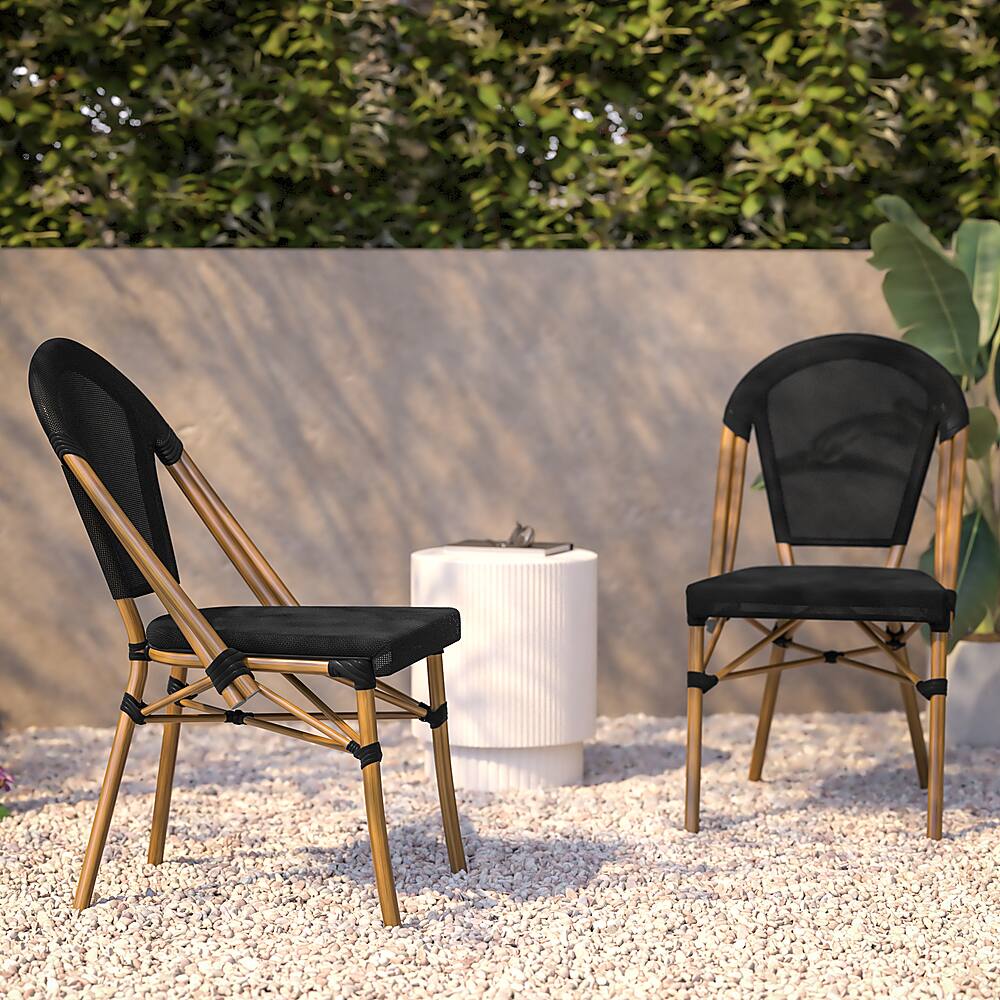 Alt View 15. Alamont Home - Marseille All-Weather Commercial Paris Chair with Natural Aluminum Frame - Black/Natural Frame.