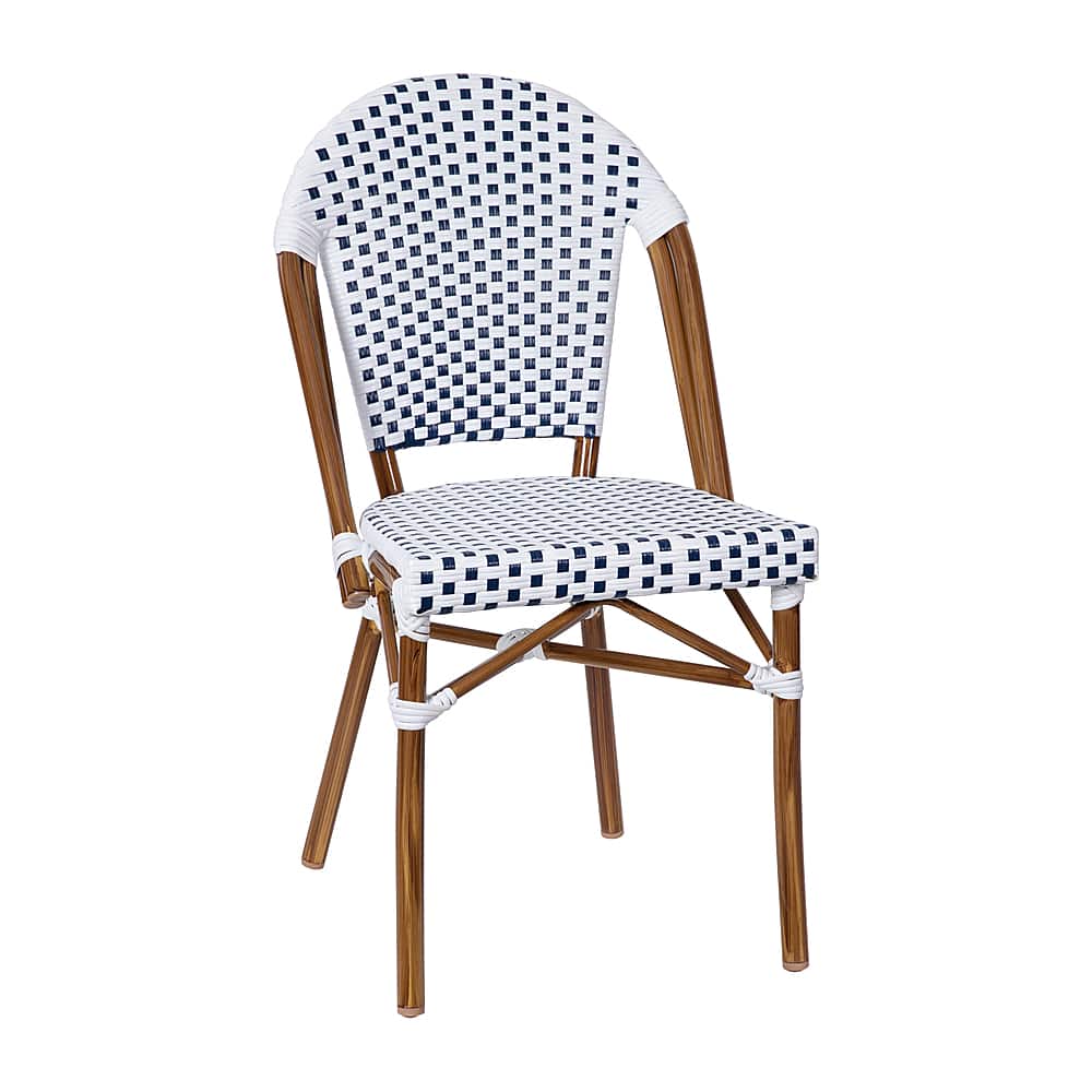 Alamont Home - Lourdes All-Weather Commercial Paris Chair with Bamboo Print Aluminum Frame - White & Navy/Natural Frame - Front_Zoom