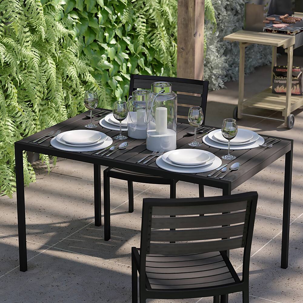 Alt View 15. Alamont Home - Lark Steel All-Weather Patio Dining Table with Faux Teak Slat Top-Seats 4 - Gray Wash Teak.