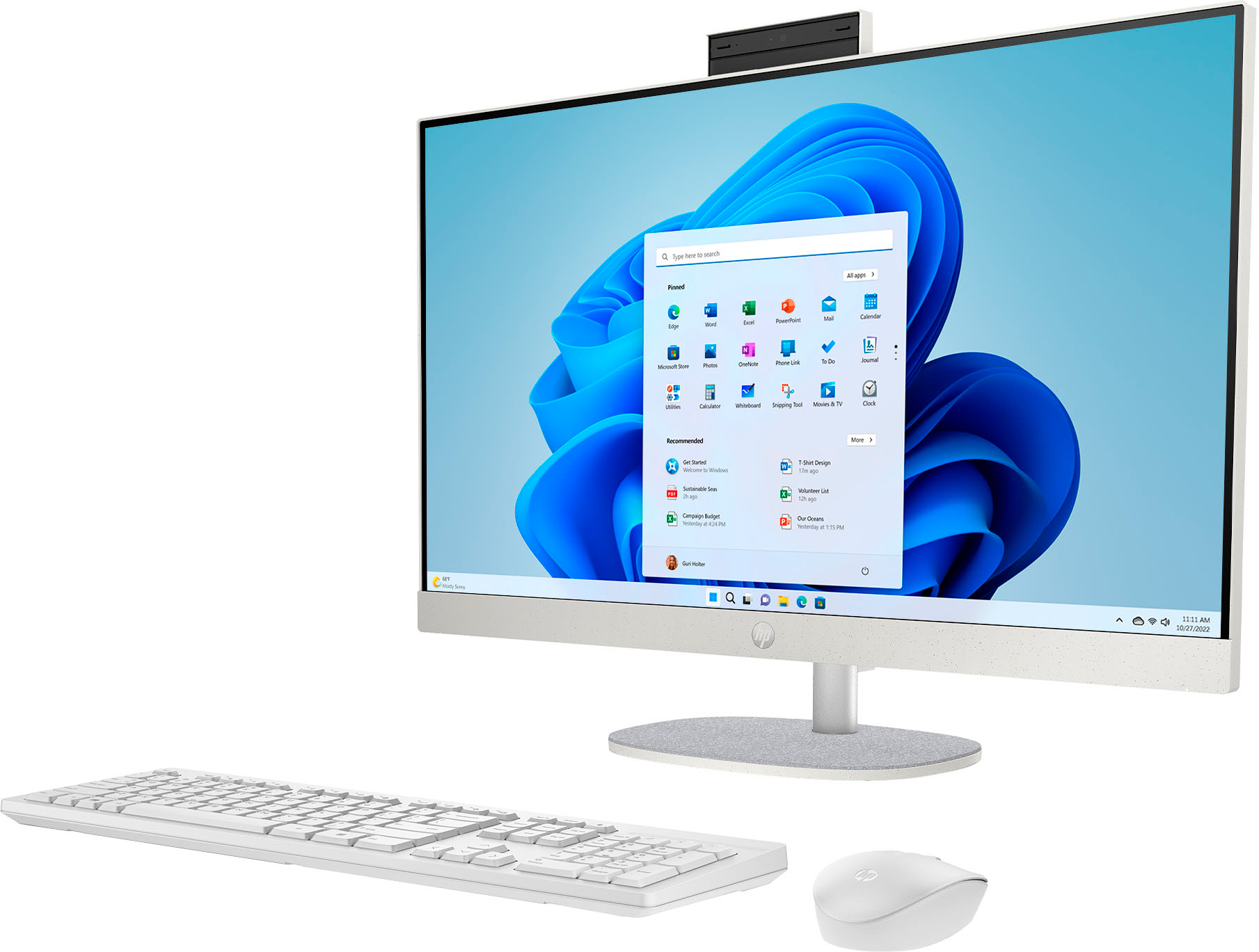 Angle View: HP - 27" Full HD Touch-Screen All-in-One with Adjustable Height - Intel Core i5 - 8GB Memory - 512GB SSD - Shell White
