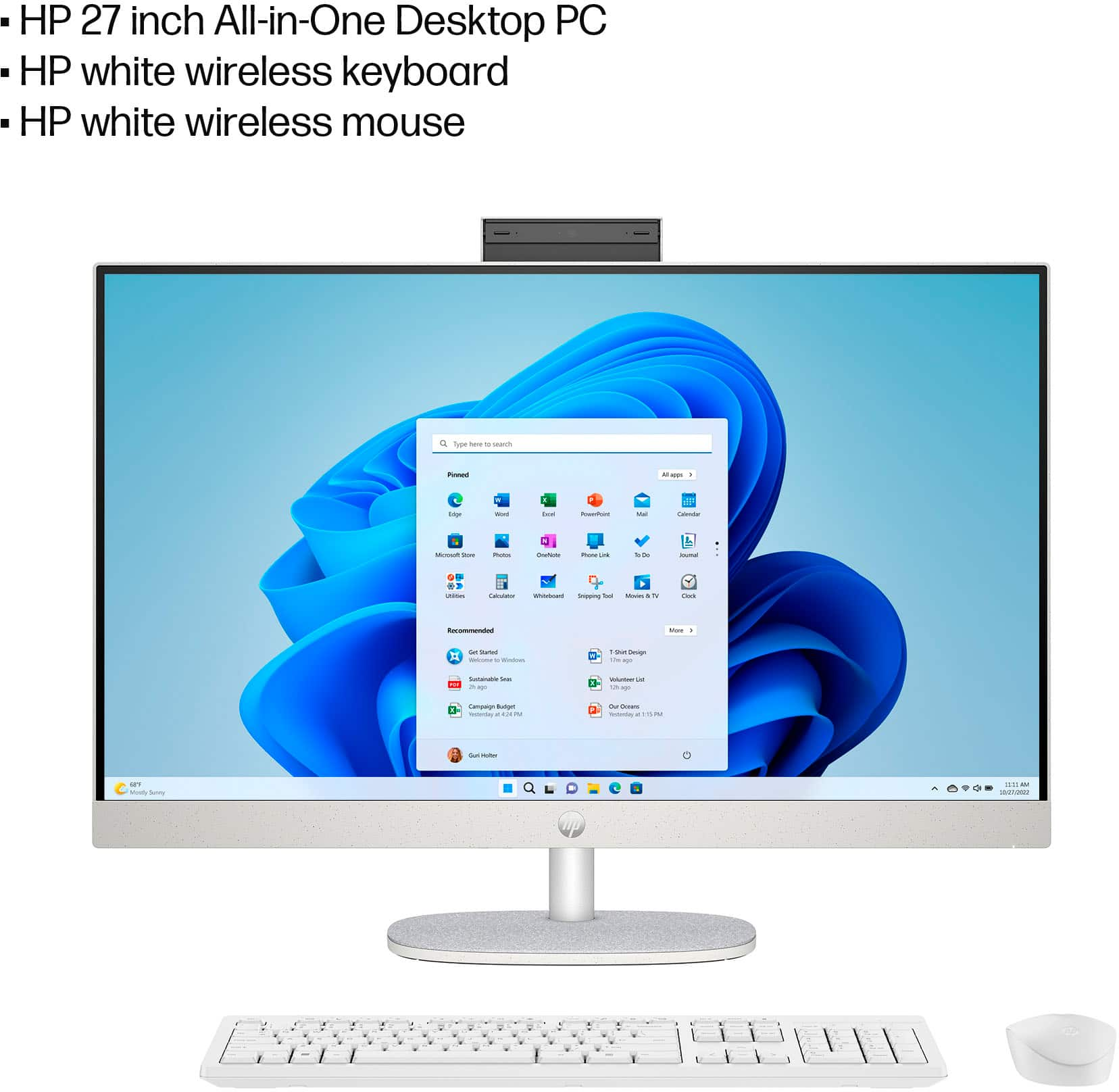 HP 27 Full HD Touch-Screen All-in-One with Adjustable Height Intel Core i5  8GB Memory 512GB SSD Shell White 27-cr0034 - Best Buy