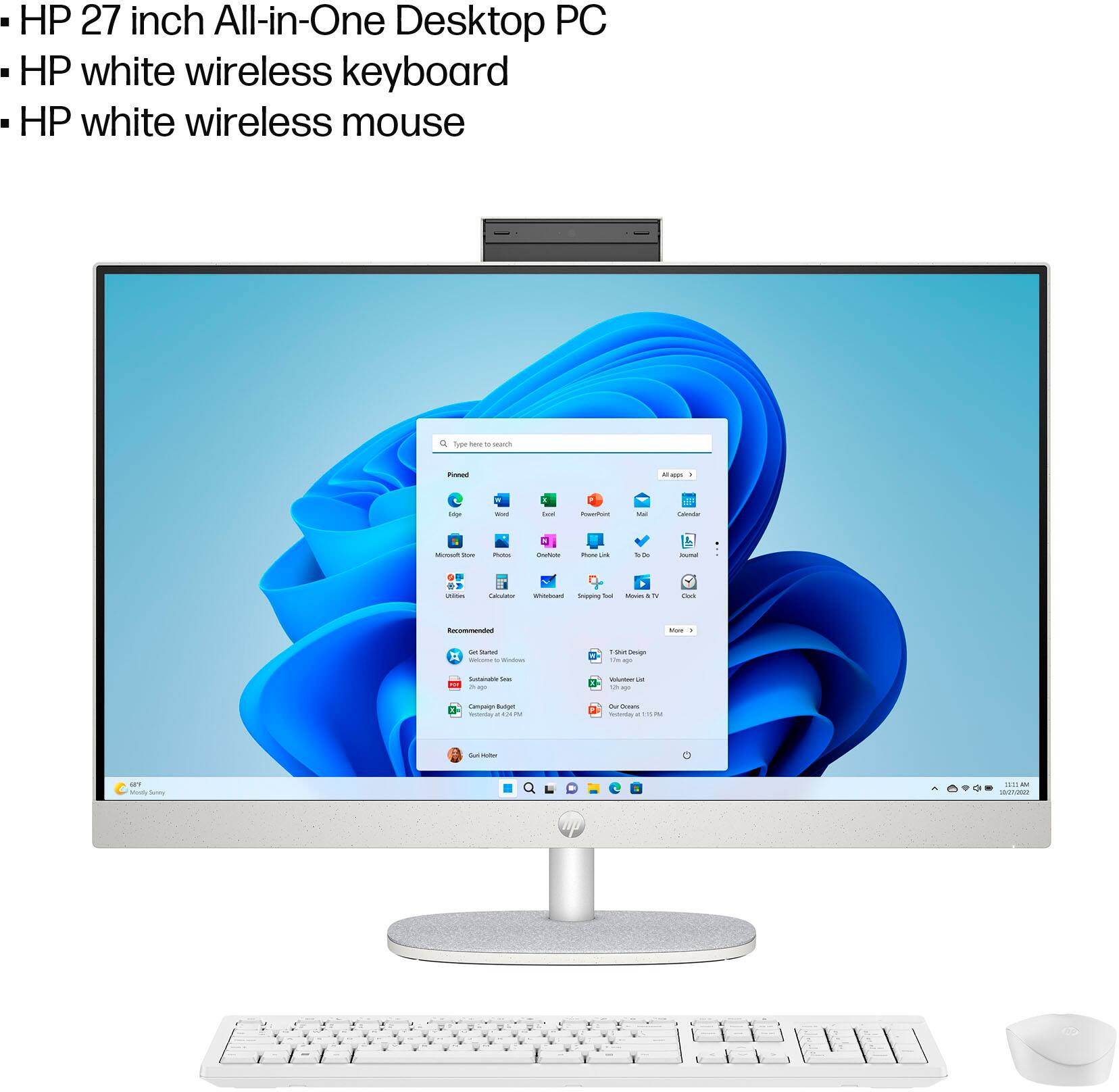 Alt View 3. HP - 27" Full HD Touch-Screen All-in-One with Adjustable Height - Intel Core i5 - 8GB Memory - 512GB SSD - Shell White.