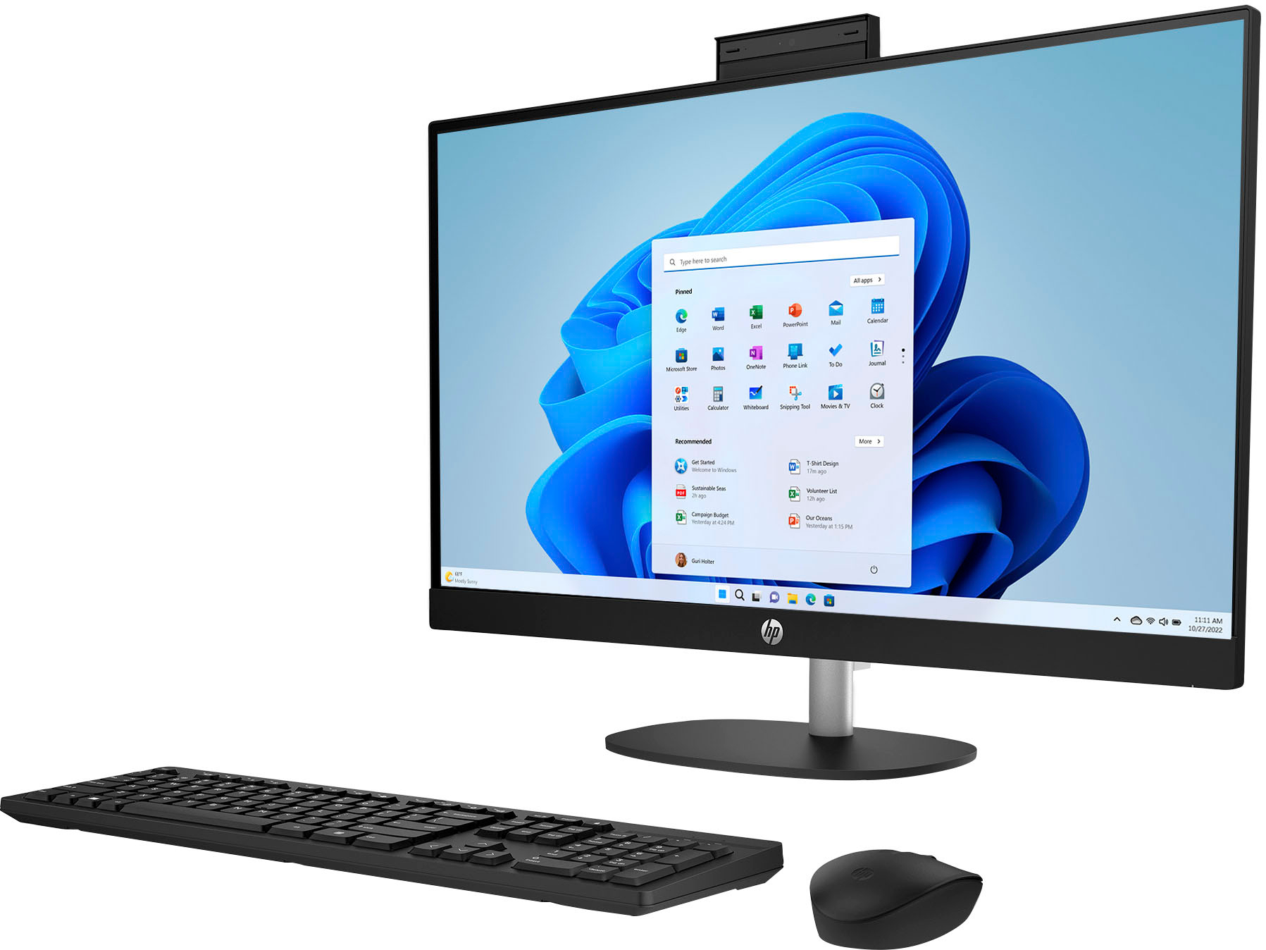 Angle View: HP - 27" Touch-Screen All-in-One with Adjustable Height - AMD Ryzen 7 - 16GB Memory - 1TB SSD - Jet Black