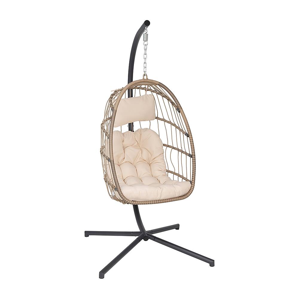 Front. Alamont Home - Cleo Foldable Hanging Egg Chair with Included C-Stand and Cushions - Natural.