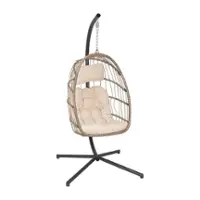 Alamont Home - Cleo Foldable Hanging Egg Chair with Included C-Stand and Cushions - Natural - Front_Zoom