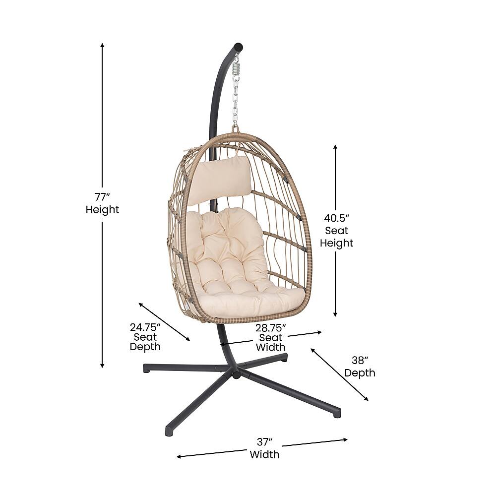 Alt View 13. Alamont Home - Cleo Foldable Hanging Egg Chair with Included C-Stand and Cushions - Natural.