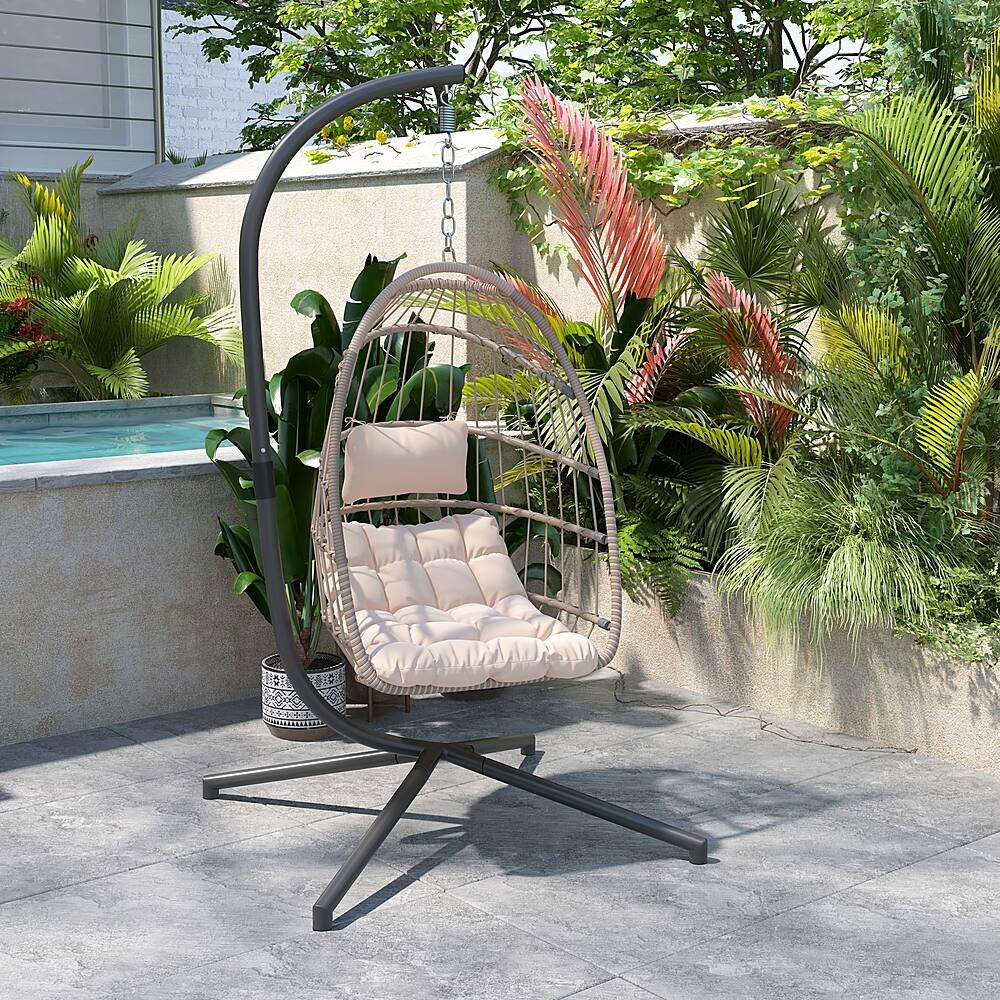 Alt View 14. Alamont Home - Cleo Foldable Hanging Egg Chair with Included C-Stand and Cushions - Natural.