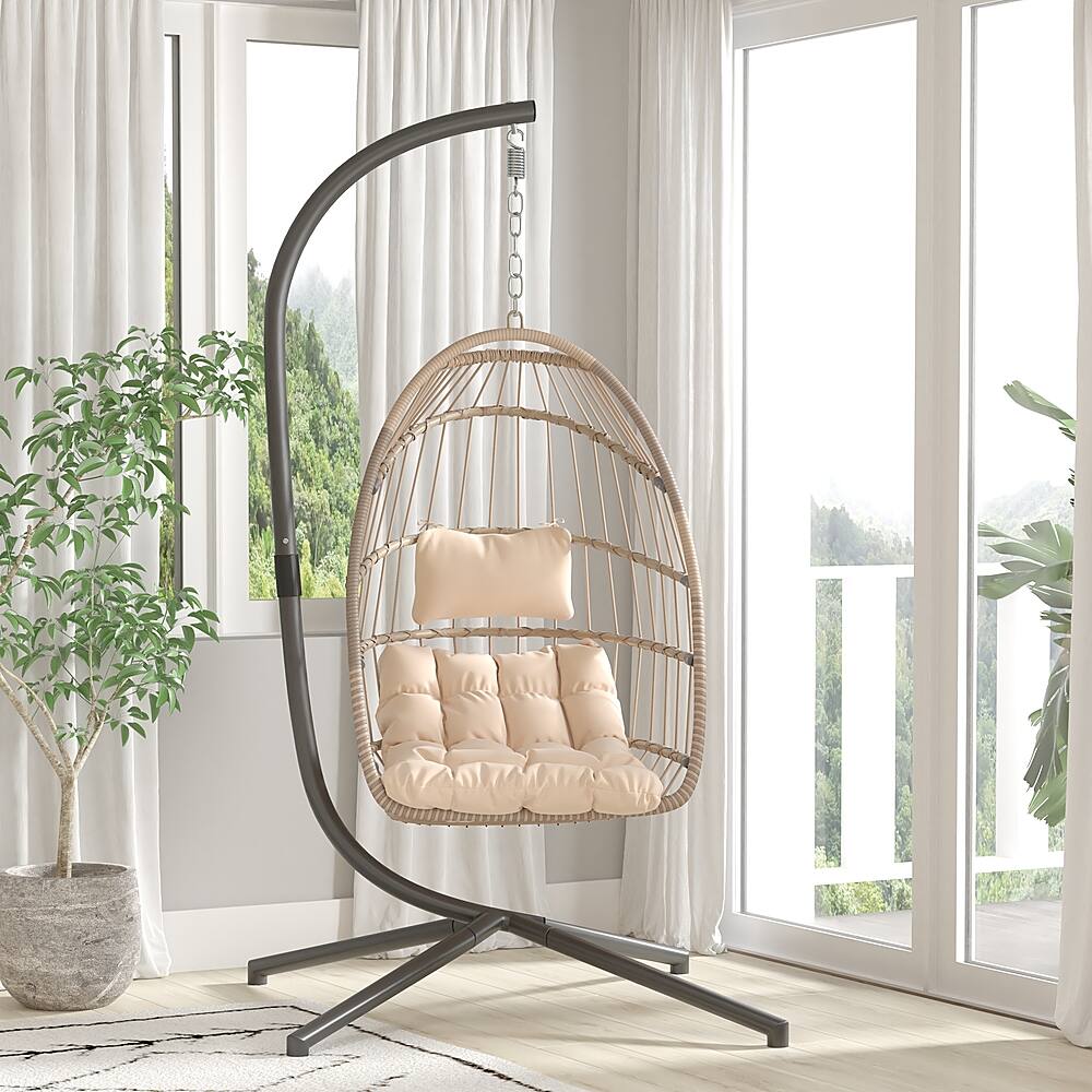 Alt View 15. Alamont Home - Cleo Foldable Hanging Egg Chair with Included C-Stand and Cushions - Natural.