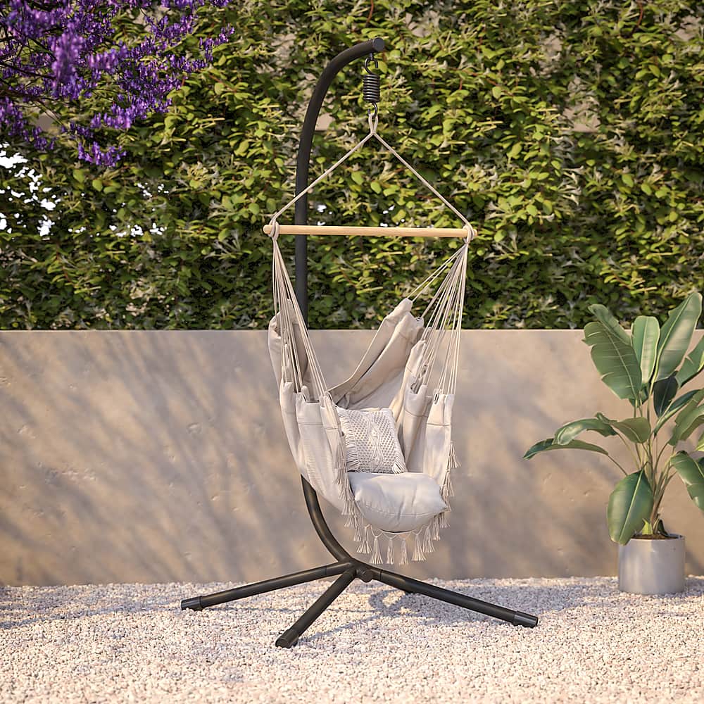 Alt View 14. Alamont Home - Harvo Commercial All-Weather Steel Hanging Chair C Stand with Included Hardware - Black.