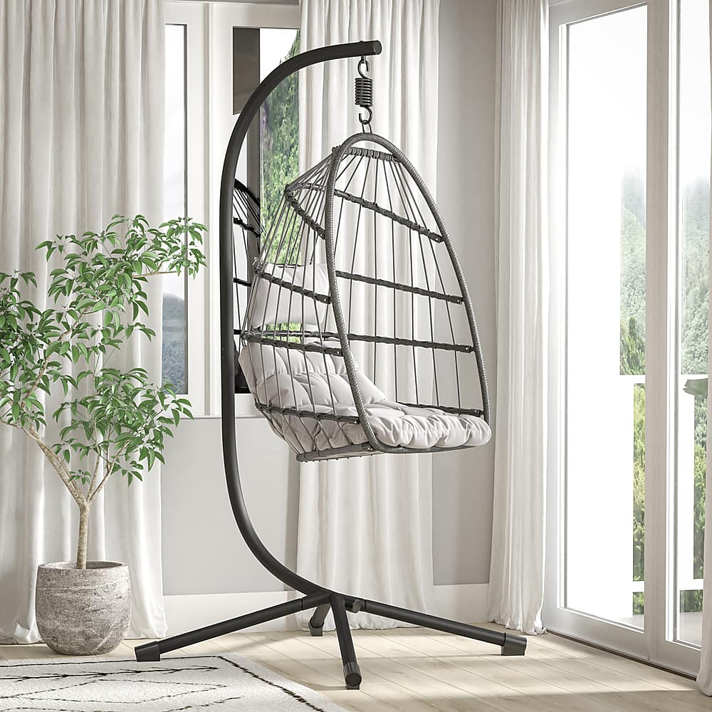 Alt View 15. Alamont Home - Harvo Commercial All-Weather Steel Hanging Chair C Stand with Included Hardware - Black.