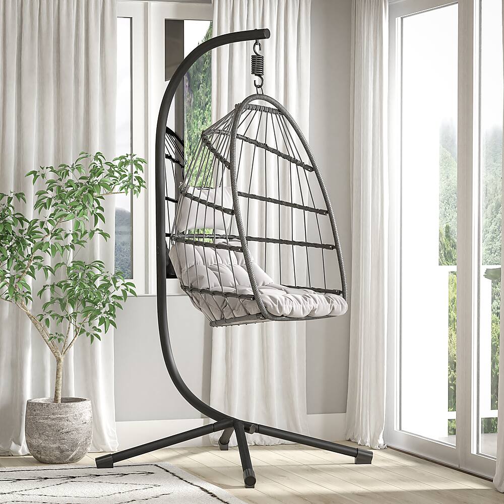 Alt View 15. Alamont Home - Harvo Commercial All-Weather Steel Hanging Chair C Stand with Included Hardware - Black.