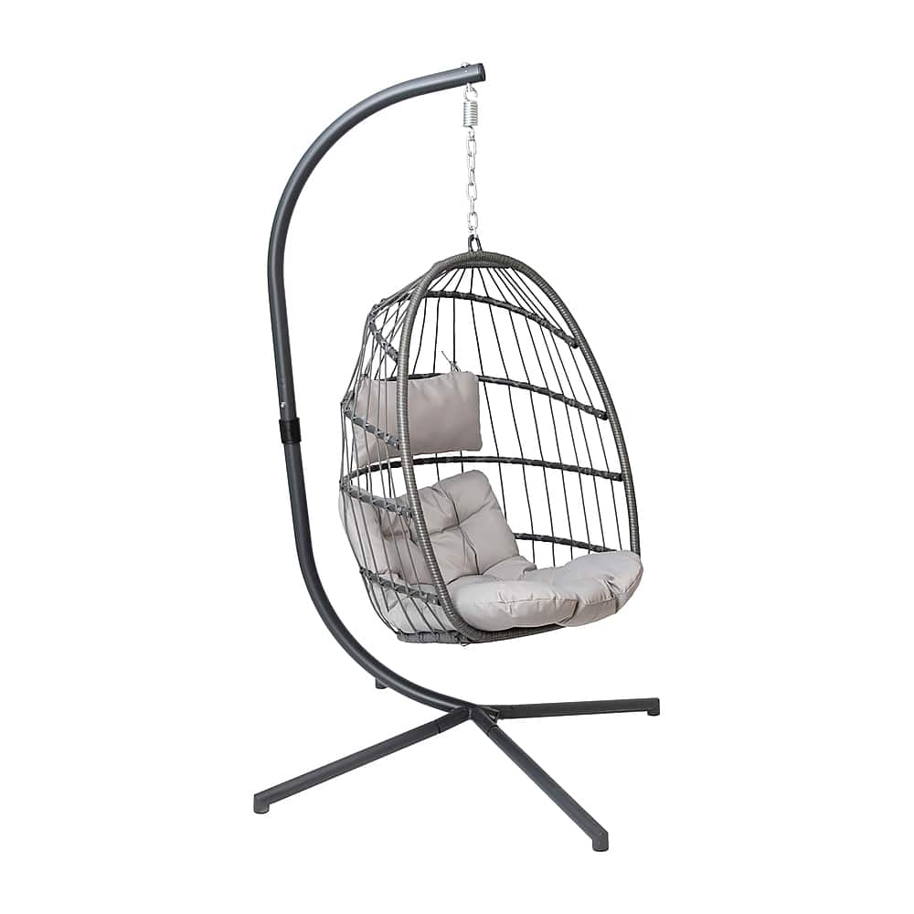 Front. Alamont Home - Cleo Foldable Hanging Egg Chair with Included C-Stand and Cushions - Gray.