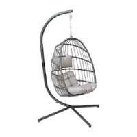 Alamont Home - Cleo Foldable Hanging Egg Chair with Included C-Stand and Cushions - Gray - Front_Zoom