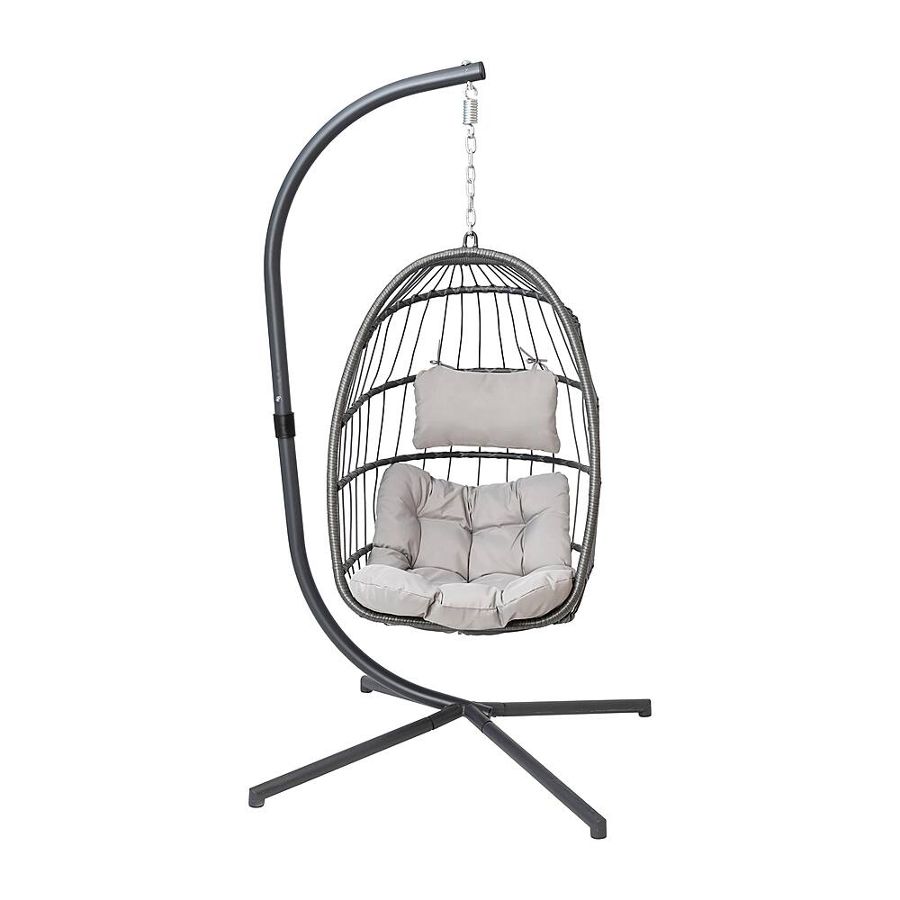 Alt View 11. Alamont Home - Cleo Foldable Hanging Egg Chair with Included C-Stand and Cushions - Gray.