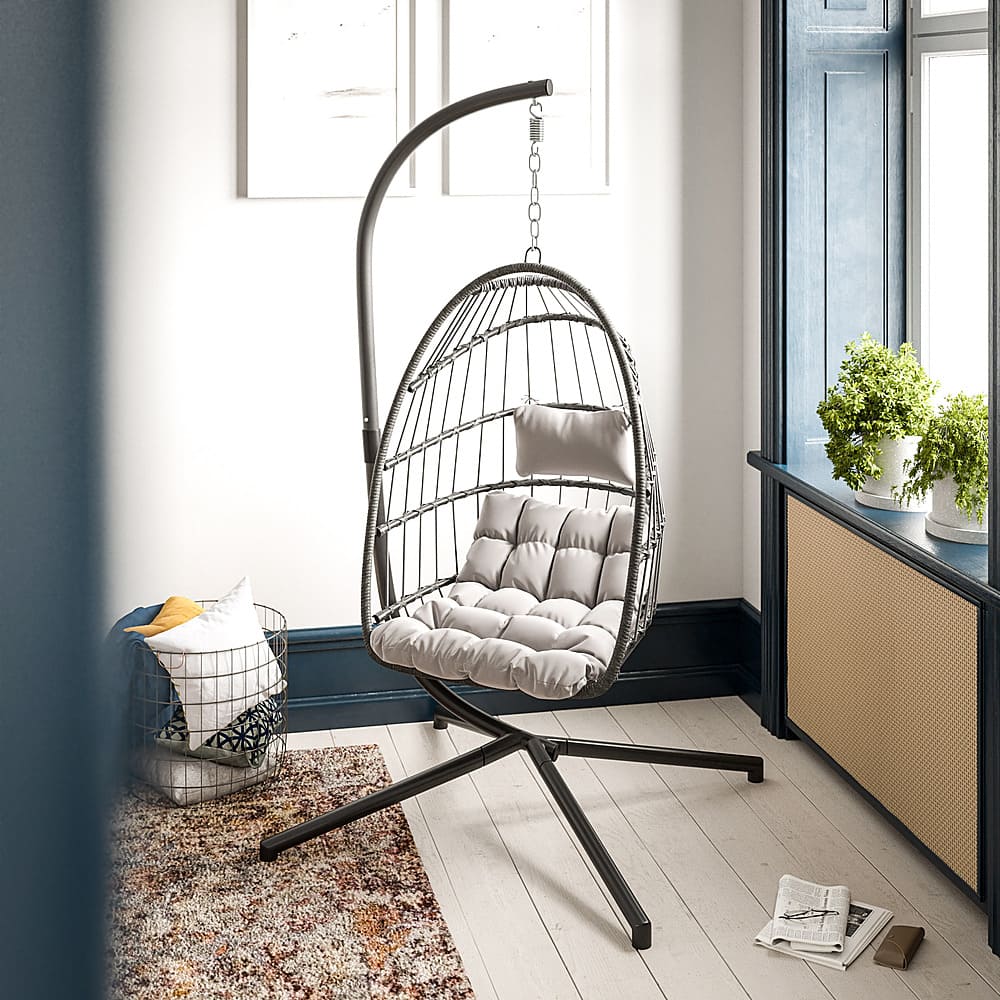 Alt View 12. Alamont Home - Cleo Foldable Hanging Egg Chair with Included C-Stand and Cushions - Gray.