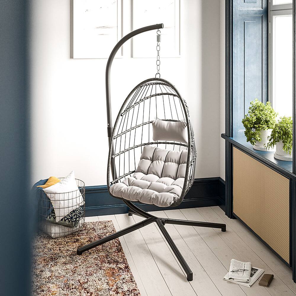 Alt View 12. Alamont Home - Cleo Foldable Hanging Egg Chair with Included C-Stand and Cushions - Gray.