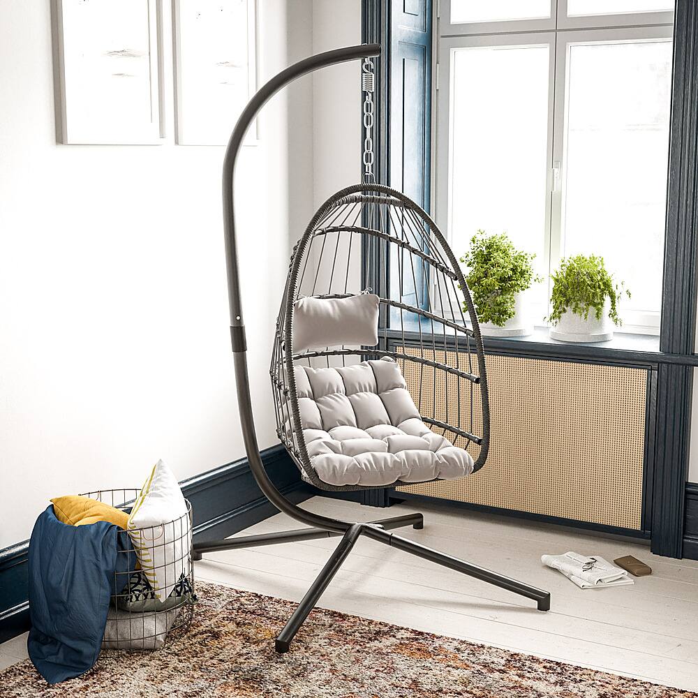 Alt View 14. Alamont Home - Cleo Foldable Hanging Egg Chair with Included C-Stand and Cushions - Gray.