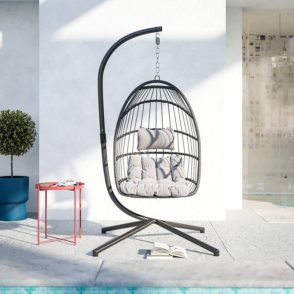 Alt View 15. Alamont Home - Cleo Foldable Hanging Egg Chair with Included C-Stand and Cushions - Gray.