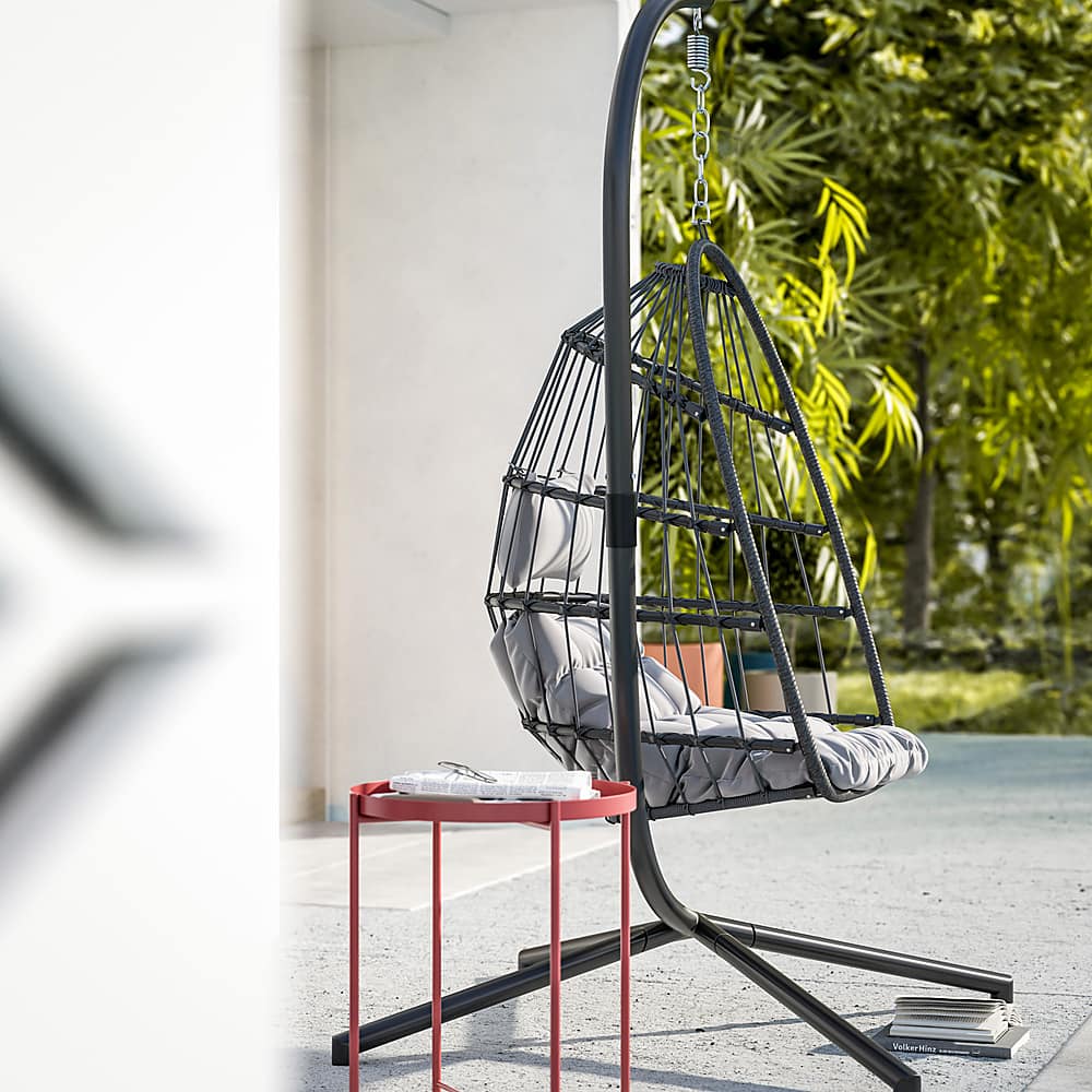 Alt View 16. Alamont Home - Cleo Foldable Hanging Egg Chair with Included C-Stand and Cushions - Gray.