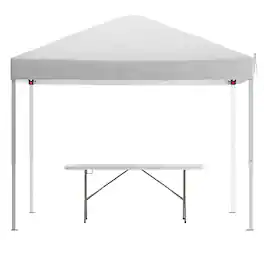 Alamont Home - Harris 10' x 10' Pop Up Canopy Tent and 6 Ft. Bi-Fold Table with Carrying Handle - White