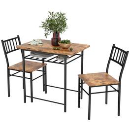 Homcom - 3-Piece Dining Table Set for 2, Small Kitchen Table and Chairs with Built-in Storage Rack and Steel Frame - Rustic Brown