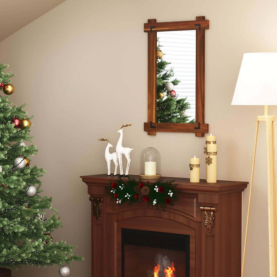 Costway 30 x 20 Inch Shatterproof Wall Mirror with Acacia Wood Frame ...