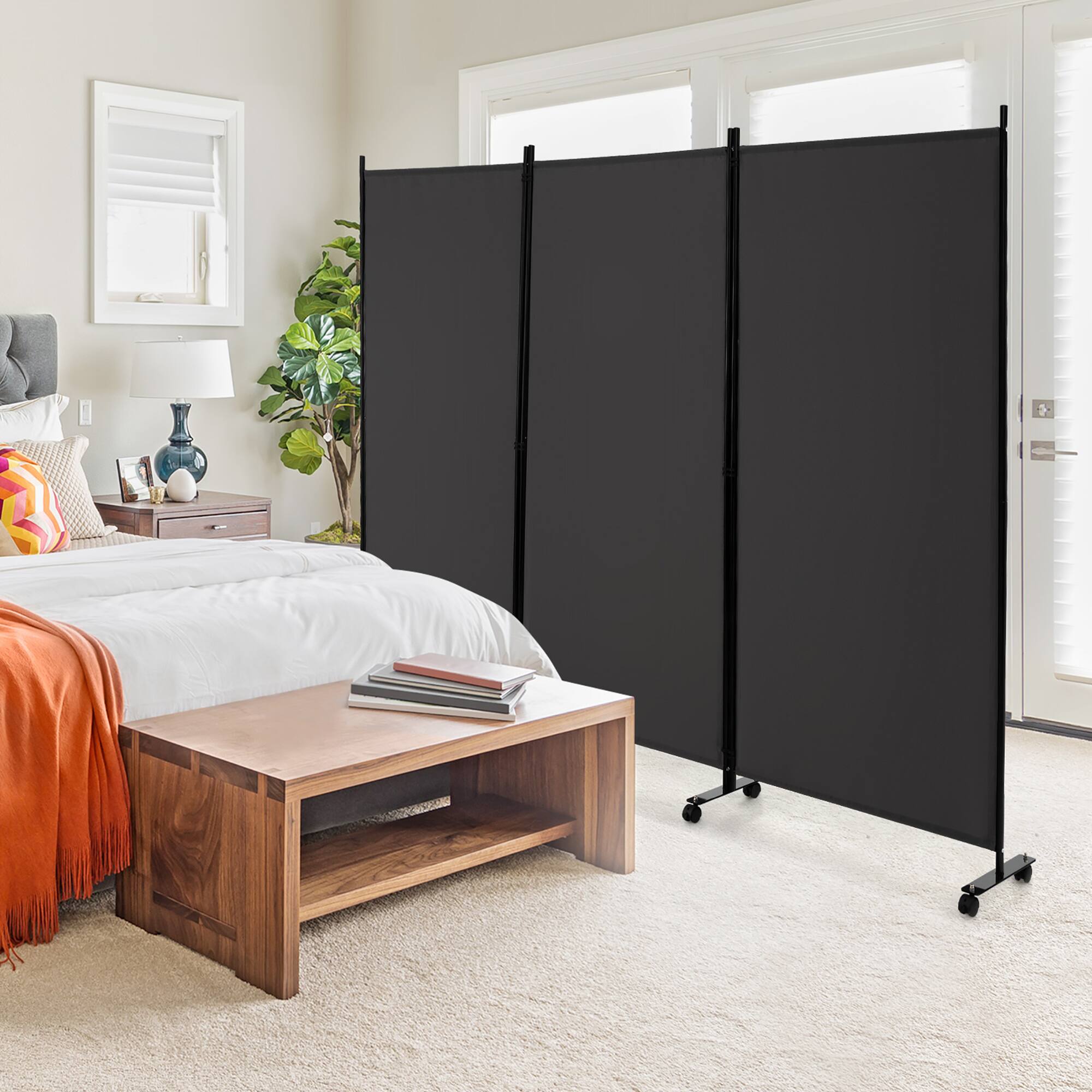 Alt View 3. Costway - Costway 3-Panel Folding Room Divider 6Ft Rolling Privacy Screen withLockable Wheels - Gray.