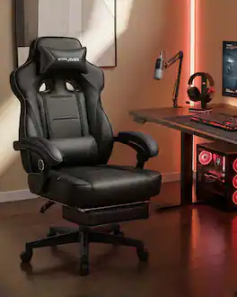 GTPlayer - Gaming Chair with Footrest Big and Tall Racing Style Computer Chair - Black