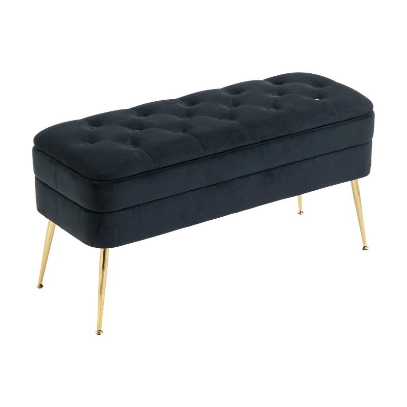 Front. Lumina Wise - Upholstered Velvet Storage Ottoman Bench - Black.
