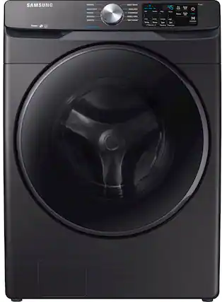 Front. Samsung - Open Box 4.5 Cu. Ft. 10-Cycle High-Efficiency Front-Loading Washer with Steam - Black stainless steel.