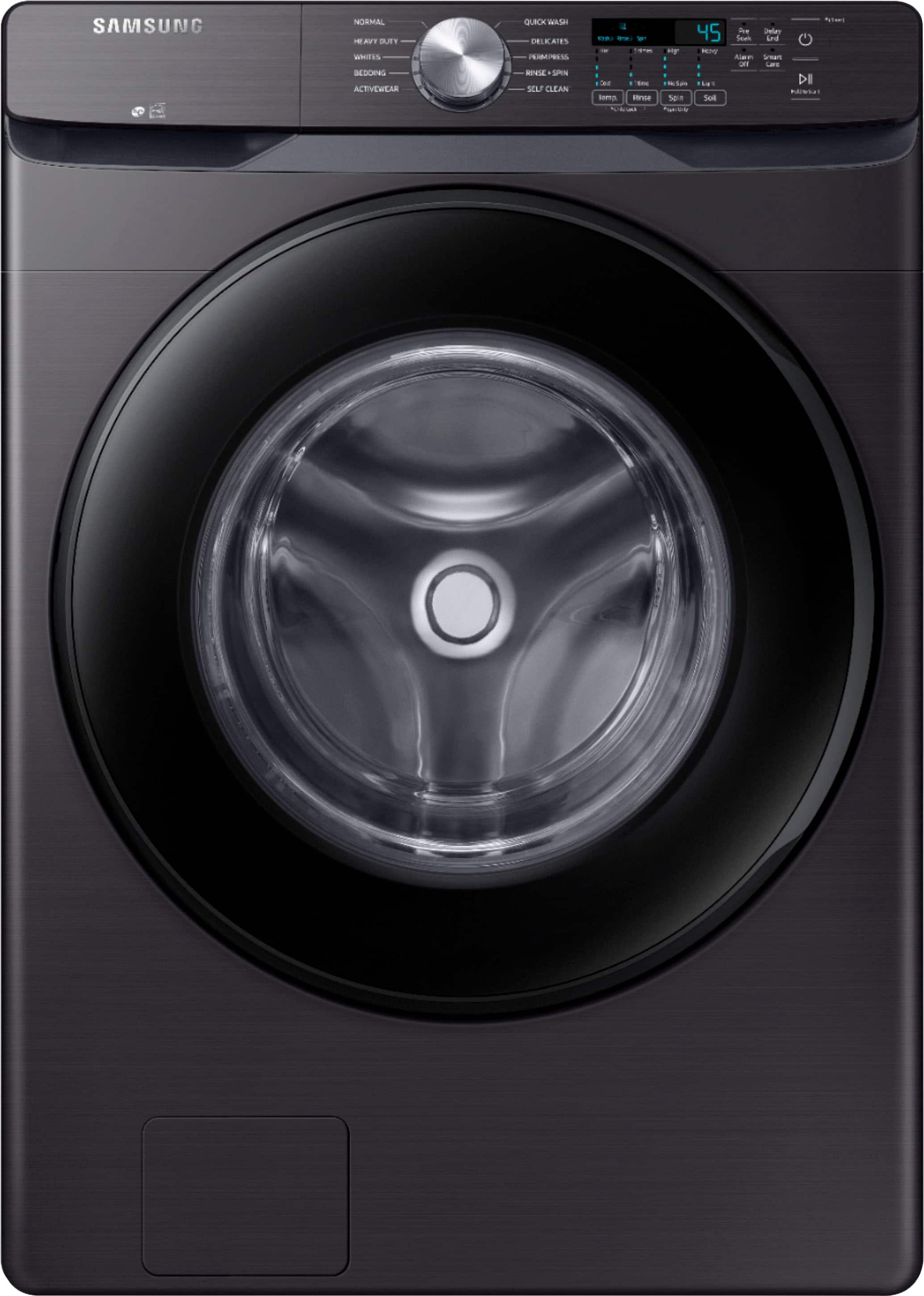 Samsung - Open Box 4.5 Cu. Ft. High Efficiency Stackable Front Load Washer with Steam and Vibration Reduction Technology+ - Black Stainless Steel - Front_Zoom