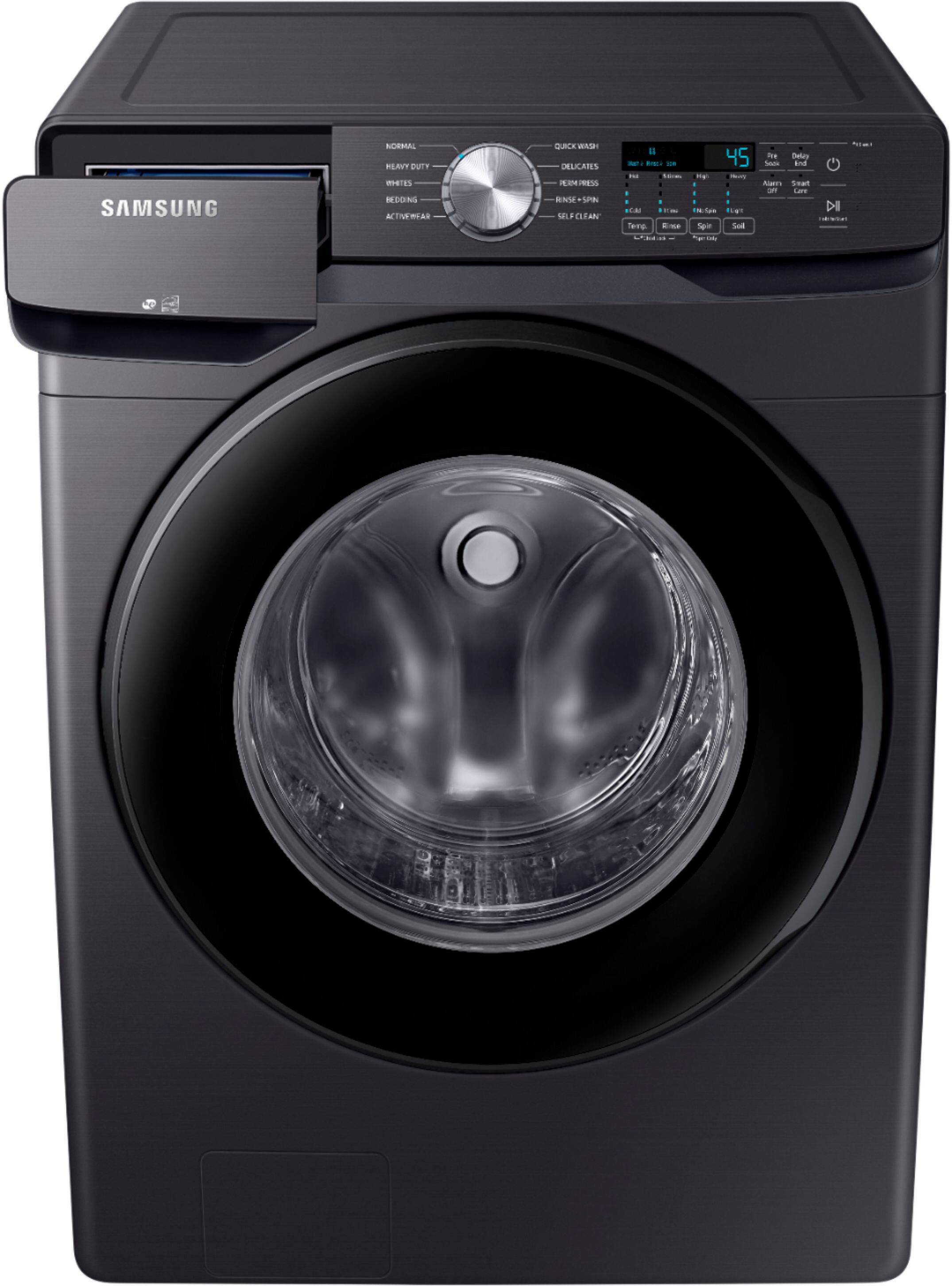 Alt View 15. Samsung - Open Box 4.5 Cu. Ft. High Efficiency Stackable Front Load Washer with Steam and Vibration Reduction Technology+ - Black Stainless Steel.
