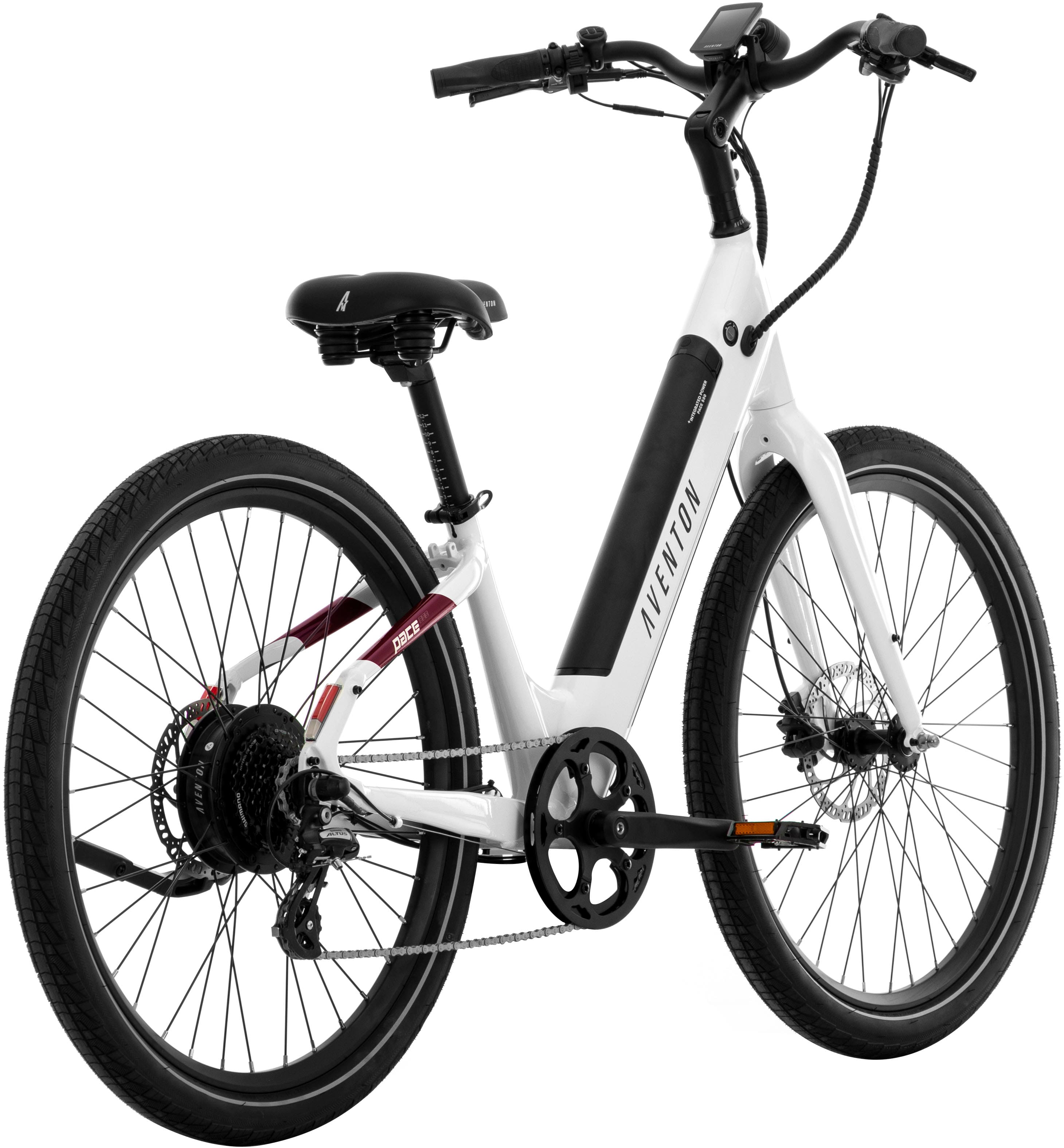 Left View: Aventon - Pace 500.3 Step-Through Ebike w/ up to 60 mile Max Operating Range and 28 MPH Max Speed - Large - Ghost White