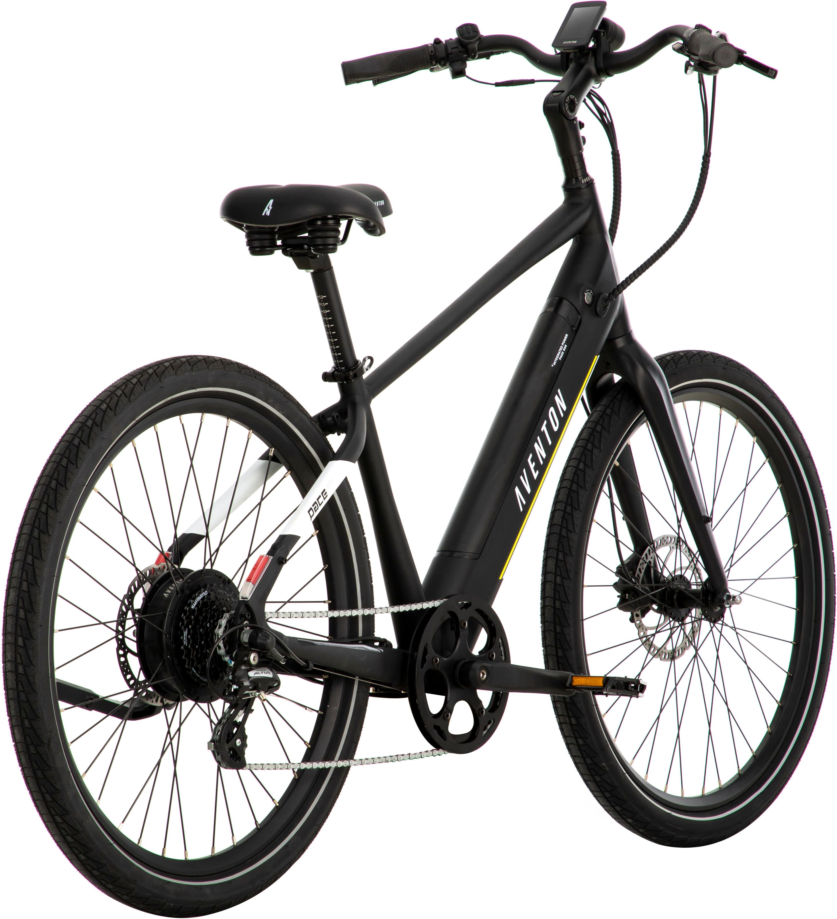 Left View: Aventon - Pace 500.3 Step-Over Ebike w/ up to 60 mile Max Operating Range and 28 MPH Max Speed - Regular - Midnight Black